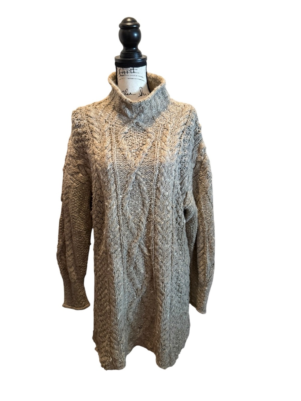 Express Tricot Hand knit Crochet Sweater Dress Brown Size Small Angora Wool